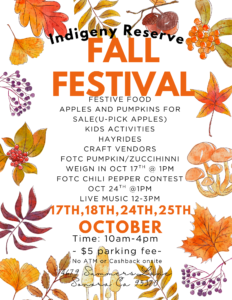 Indigeny Reserve Fall Festival October 17-18 & 24-25, 2026